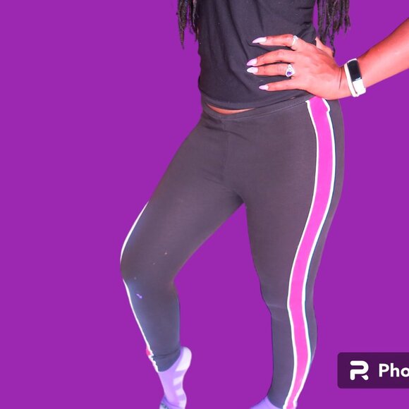 H&M divided tuxedo vertical striped leggings in black, red and white size small. - Picture 2 of 6